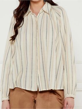 ba&sh Cream Striped Button-Down Shirt